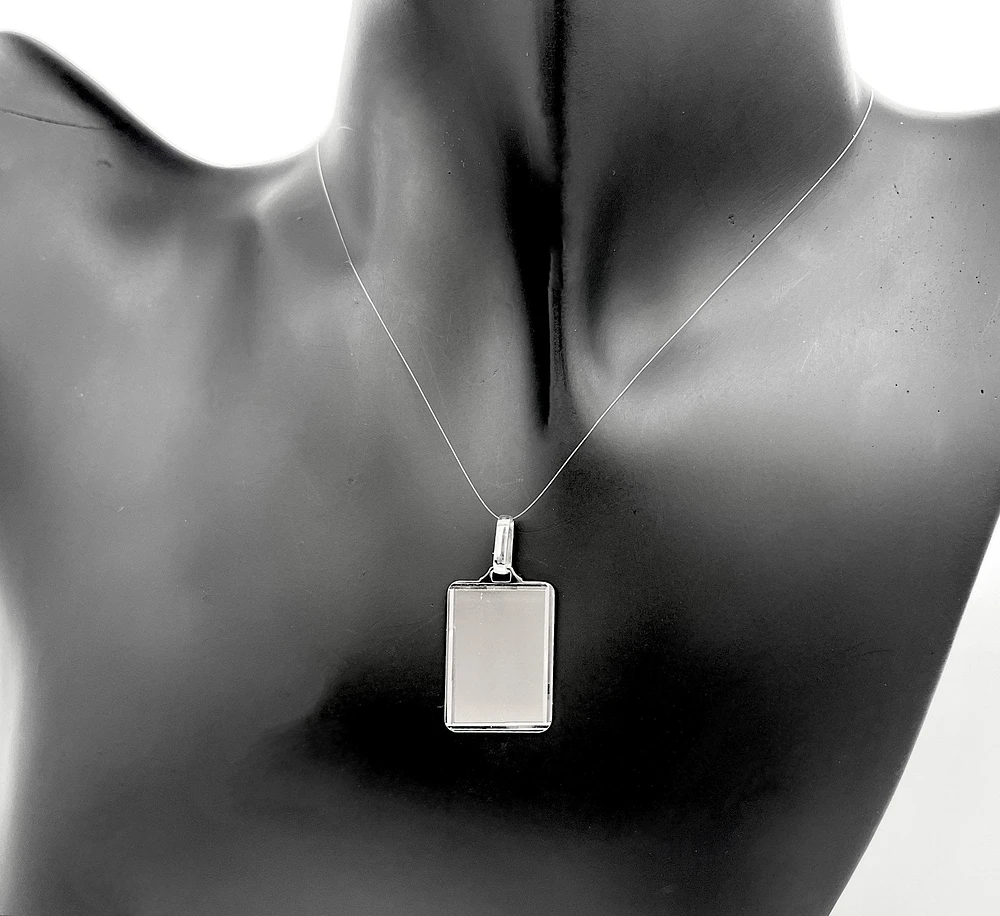 10K White Gold Engraveable Bevelled Edge Rectangular Charm - 20mm x 10mm