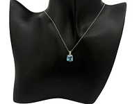 10K White Gold Blue Topaz and Diamond Pendant, 18"