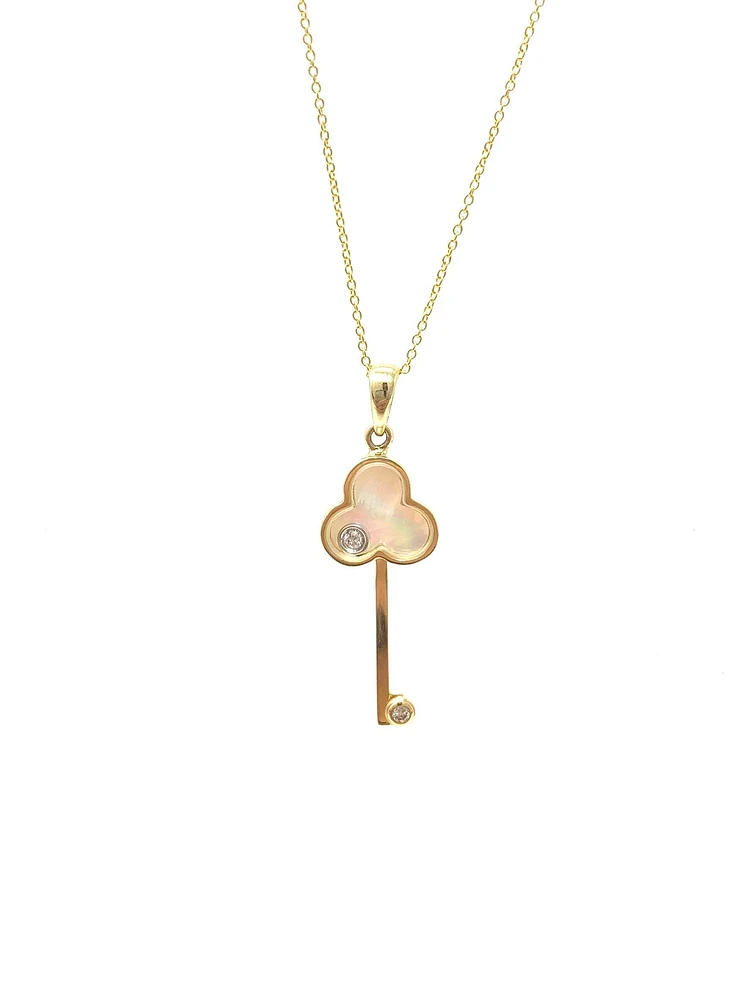 10K Yellow Gold Mother of Pearl and 0.02ctttw Diamond Pendant, 18"