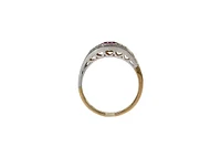 10K Two Tone Yellow and White Gold 6mm x 4mm Ruby and 0.05cttw Diamond Ring