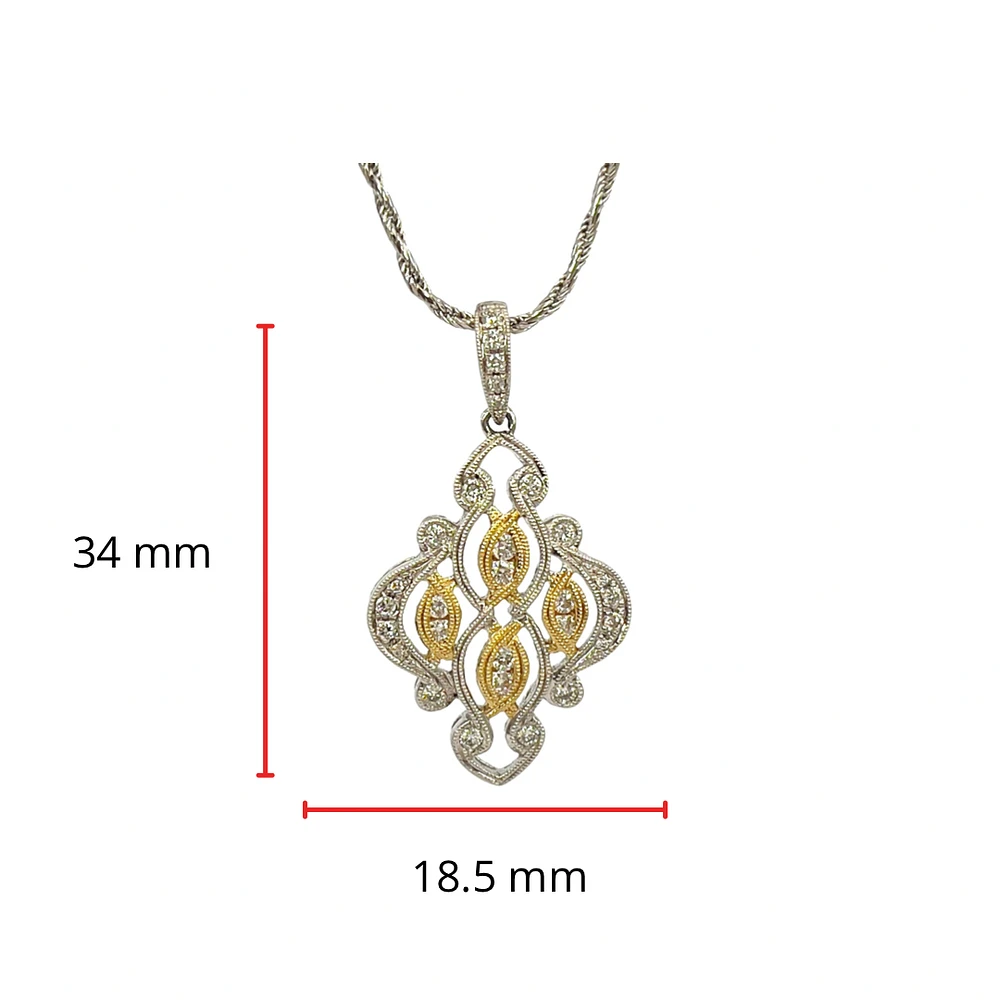 14K White & Yellow Gold 0.49cttw Diamond Pendant, 18"