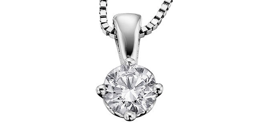 14K White Gold 0.17cttw Round Cut Canadian Diamond Pendant, 18”