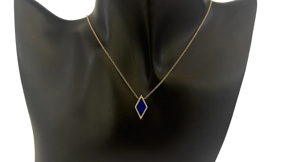 14K Yellow Gold 0.63cttw Lapis Lazuli and 0.09cttw Diamond Necklace, 18"