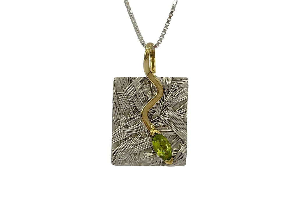 Sterling Silver & 18K Yellow Gold Plated 1.10cttw Peridot Pendant, 18"