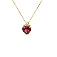 10K Yellow Gold Garnet and Diamond Heart Pendant, 18"