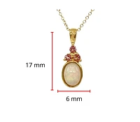 10K Yellow Gold 7x5mm Oval Cut Opal and Round Cut Pink Tourmaline Pendant - 18 Inches