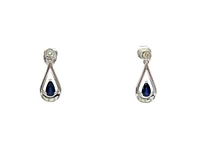 10K White Gold 0.70cttw Genuine Sapphire and 0.08cttw Diamond Dangle Earrings