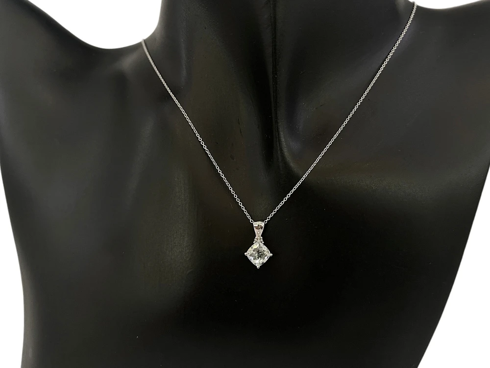 10K Gold 6.0mm Cushion Cut Aquamarine & 0.008cttw Diamond Pendant