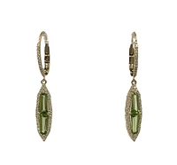 14K Yellow Gold 1.61cttw Peridot and 0.30cttw Diamond Dangle Earrings