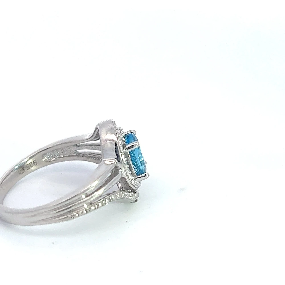 925 Sterling Silver Blue Topaz & Diamond Ring - 4.5