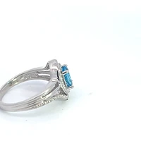 925 Sterling Silver Blue Topaz & Diamond Ring - 4.5