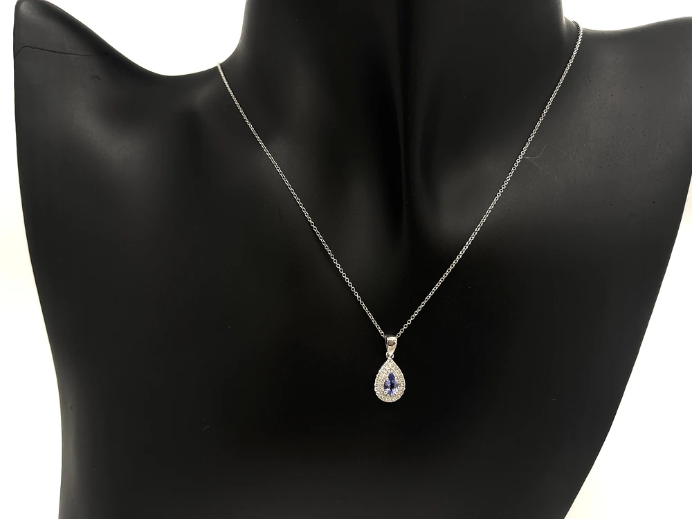 10K White Gold Tanzanite & Diamond Pendant