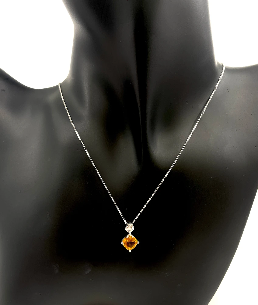 10K White Gold Citrine and Diamond Necklace, 18"