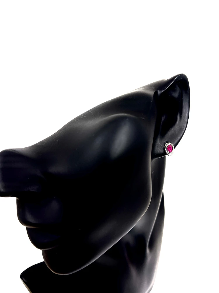 925 Sterling Silver Ruby & Diamond Halo Stud Earrings