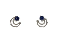 10K White Gold Created Blue Sapphire, Created White Sapphire and Diamond Earrings