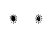 14K White Gold 0.55cttw Genuine Sapphire & 0.32cttw Diamond Halo Earrings