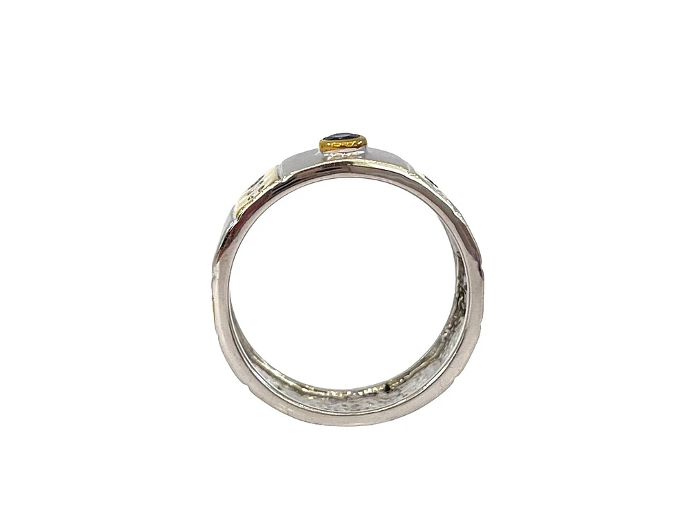 Silver & 18K Yellow Gold 0.15cttw Sapphire & Cubic Zirconia Ring, Size 7.5