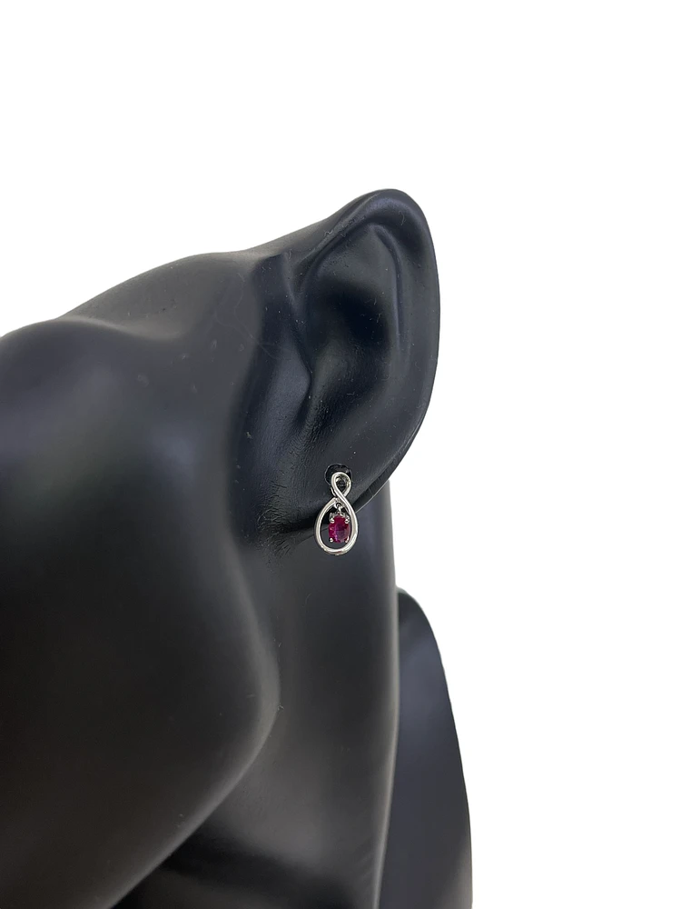 10K White Gold Oval Shape Ruby Stud Earrings