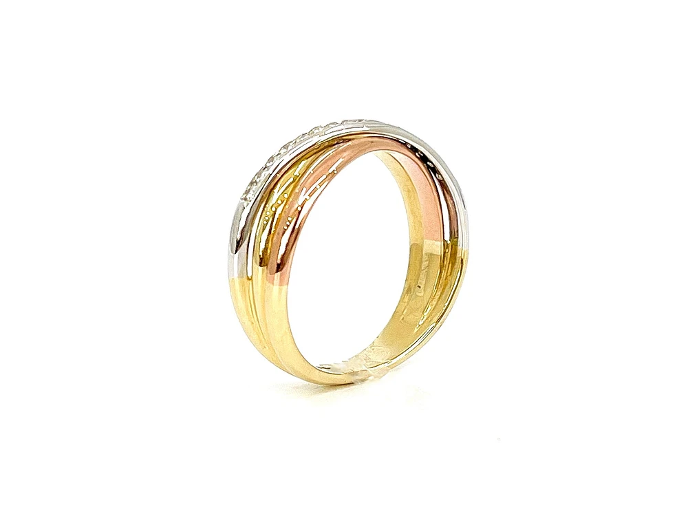 10K Tri - Tone White, Yellow & Rose Gold 0.15cttw Diamond Ring, size 6.5