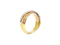 10K Tri - Tone White, Yellow & Rose Gold 0.15cttw Diamond Ring, size 6.5