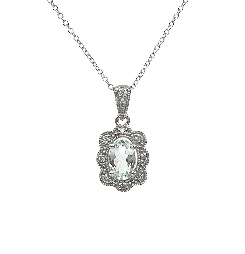 10K White Gold 0.35cttw Aquamarine and 0.039cttw Diamond Pendant - 18"