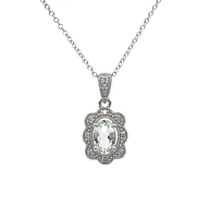 10K White Gold 0.35cttw Aquamarine and 0.039cttw Diamond Pendant - 18"