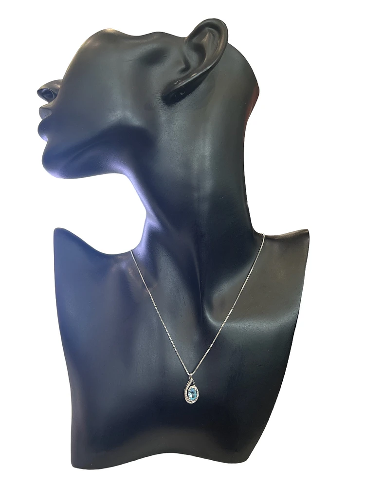 925 Sterling Silver Blue Topaz & Diamond Necklace