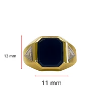 10K Yellow Gold 12x10mm Genuine Onyx & 0.03cttw Diamond Gents Ring, size 10