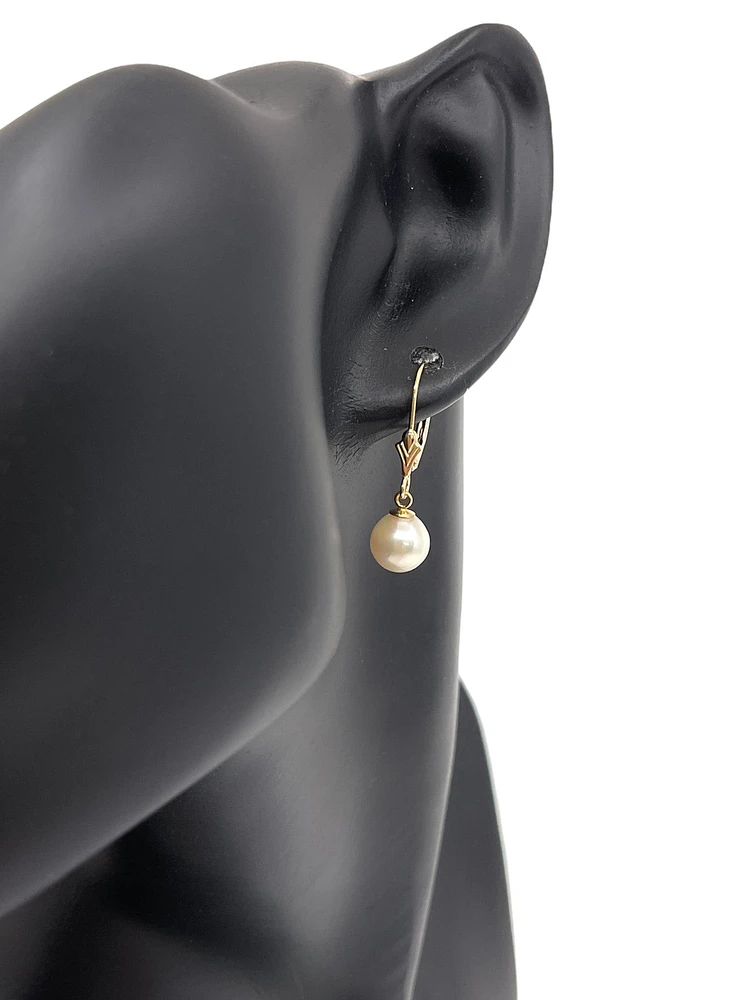 14K Gold 7-7.5mm Cultured Pearl Earrings with Lever Backs