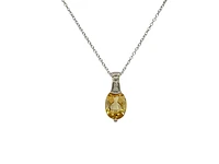 10K White Gold 8x6mm Oval Cut Citrine & 0.022cttw Diamond Pendant, 18"