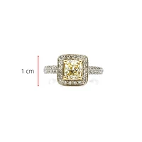 14K White Gold 1.60cttw Fancy Yellow and White Diamond Halo Engagement Ring, size 6