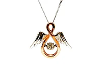 10K Rose Gold & White Gold 0.05cttw Diamond Angel Pendant, 18"