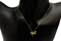 10K Yellow Gold Genuine Peridot, Genuine Yellow Sapphire and Diamond 0.01cttw Dragonfly Pendant, 18"
