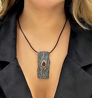 Silver and 18K Yellow Gold Plated Garnet Pendant, 18"