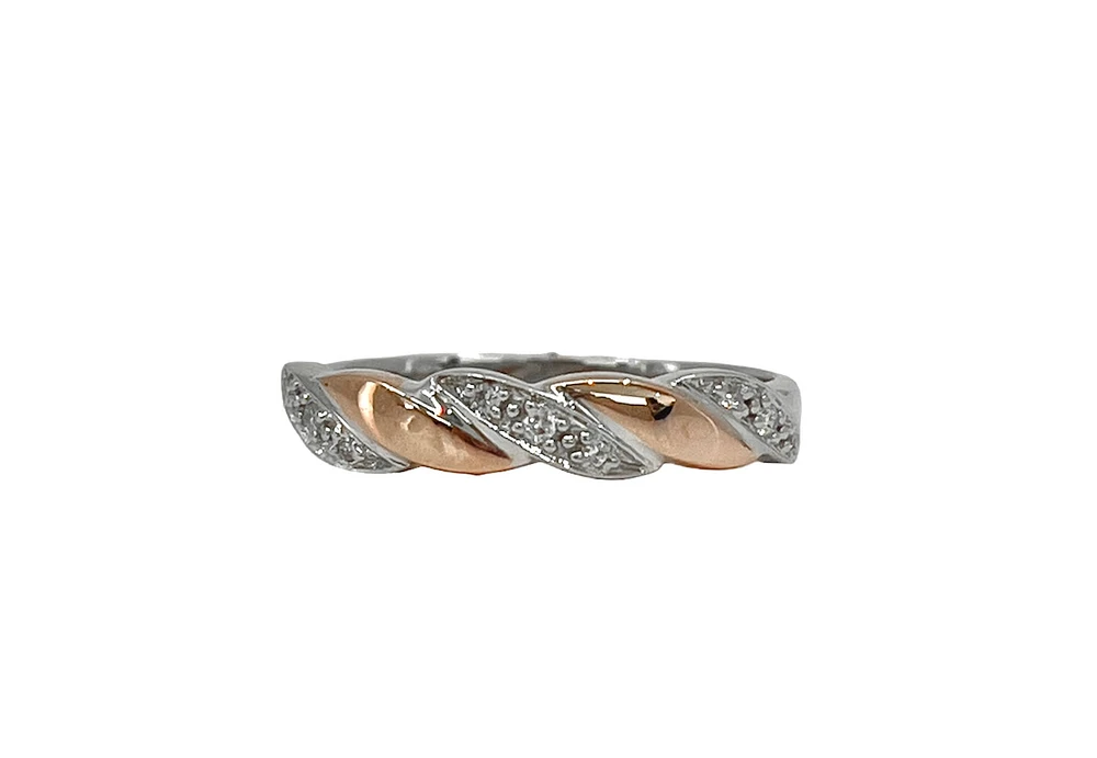 10k White & Rose Gold 0.054cttw Diamond Ring, size 6.5