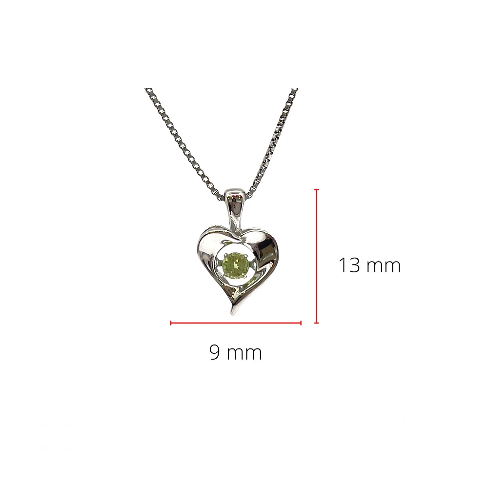 Sterling Silver 0.12cttw Peridot 3mm Pulse Pendant, 18" Box Chain