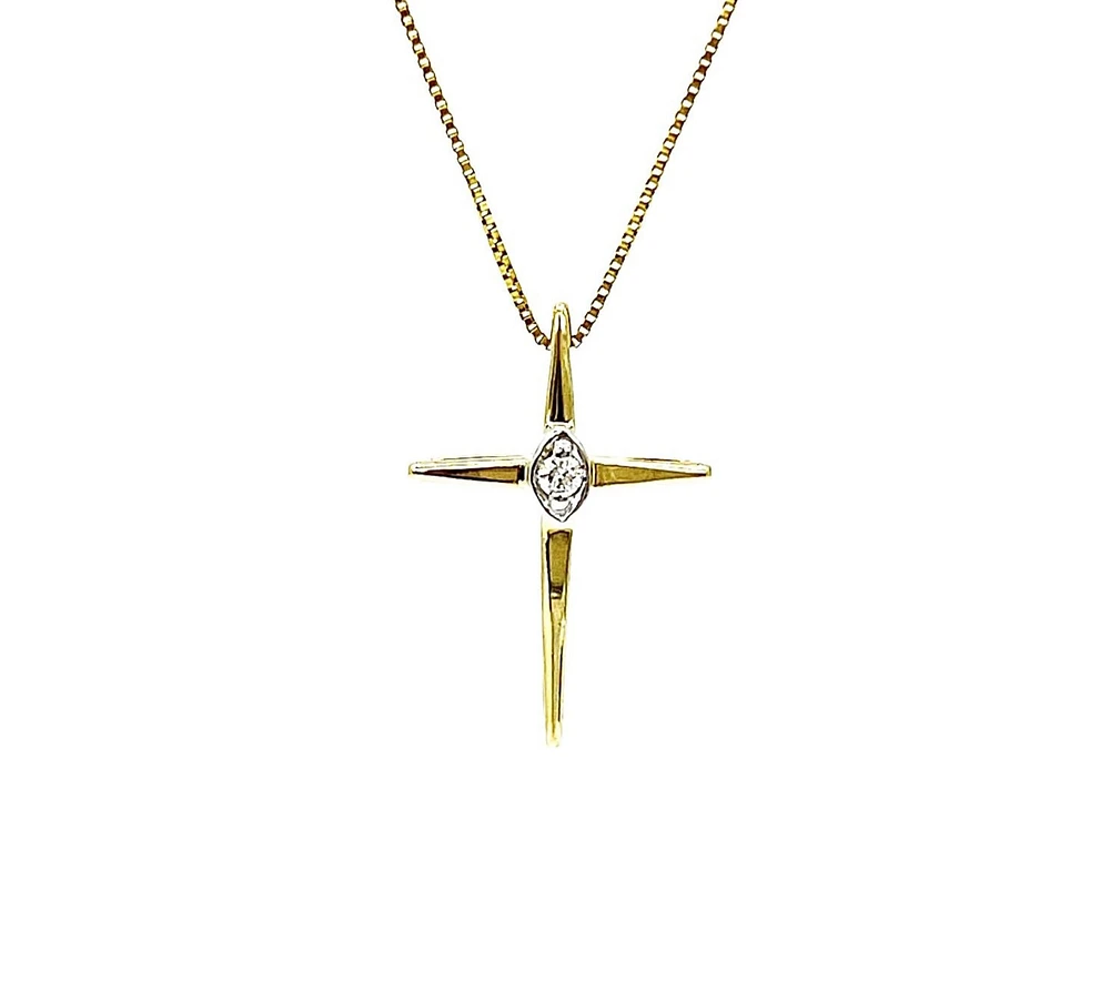 10K Yellow Gold 0.015cttw Diamond Cross Pendant