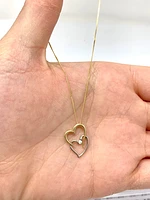 10K White & Yellow Gold 0.041cttw Diamond Double Heart Pendant, 18"