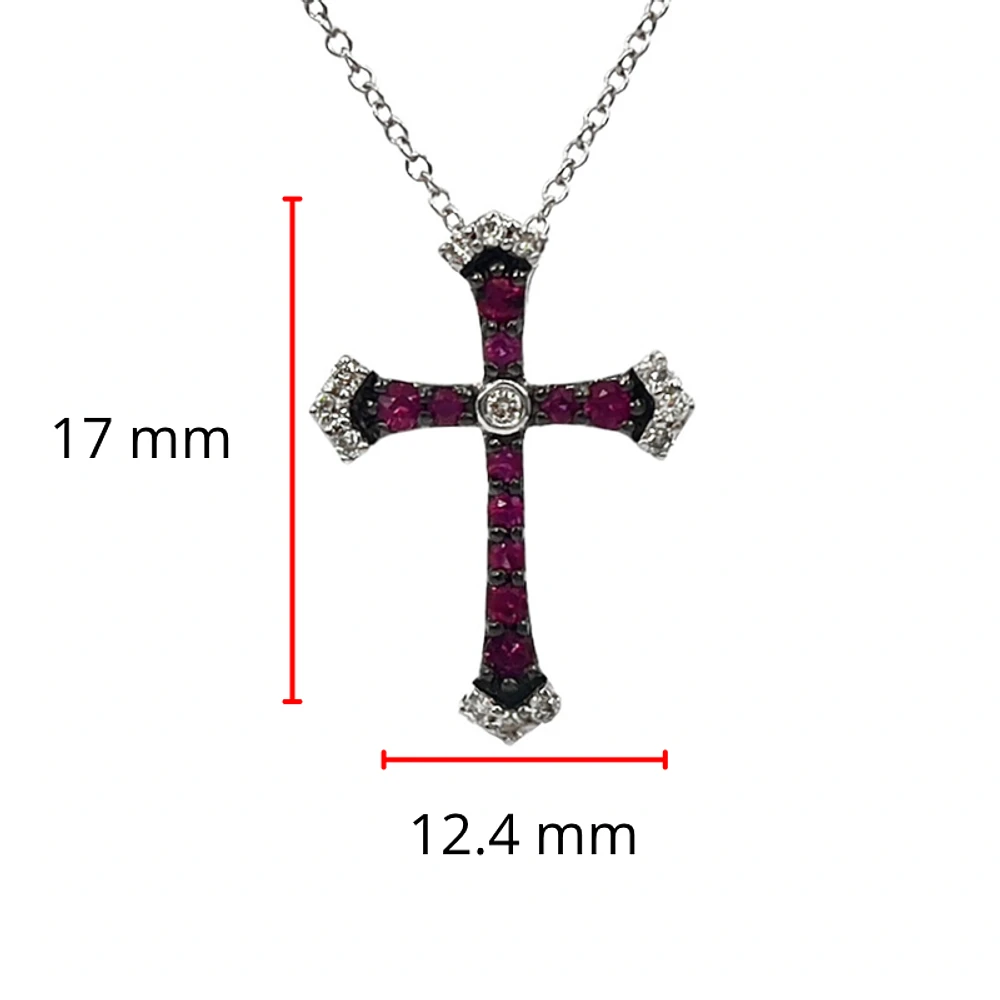 10K White Gold 0.18cttw Ruby and 0.07cttw Diamond Cross Pendant - 18 inches