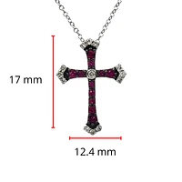 10K White Gold 0.18cttw Ruby and 0.07cttw Diamond Cross Pendant - 18 inches