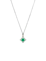 10/14K White Gold Emerald and Diamond Pendant, 18"