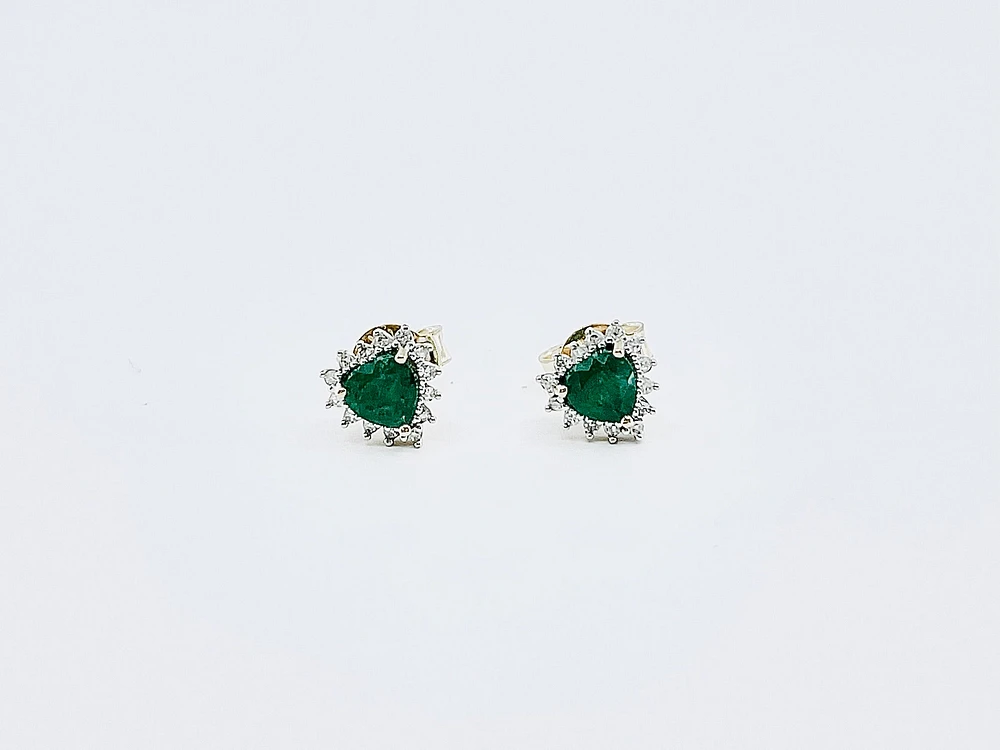 10K Yellow Gold Genuine Emerald and Diamond Earrings