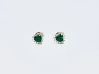 10K Yellow Gold Genuine Emerald and Diamond Earrings