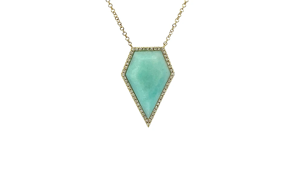 14K Yellow Gold 5.35cttw Amazonite and 0.18cttw Diamond Necklace, 18"