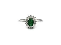 10K White Gold Emerald & 0.16cttw Diamond Ring, size 6.5