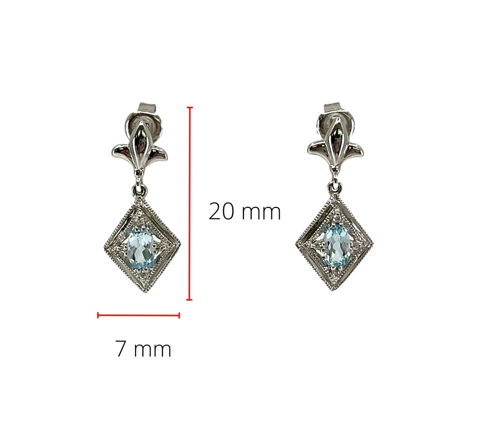 10K White Gold 0.60cttw Genuine Sky Blue Topaz & 0.03cttw Diamond Earrings