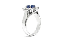 14K White Gold 1.40cttw Genuine Blue Sapphire and 0.50cttw Diamond Halo Ring, size 6