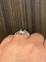 925 Sterling Silver 7 x 5mm Blue Sapphire and 0.03cttw Diamond Ring - Size 6