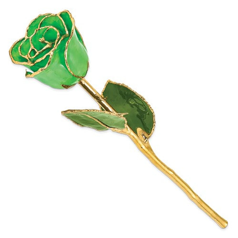 24K Lacquer Dipped Gold Trimmed Geo Green Real Rose