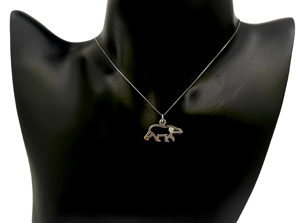 10K White Gold 0.067cttw Canadian Diamond Polar Bear Pendant, 18"
